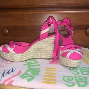 Juicy Couture Malinda Fuchsia Canvas Angel/Gold Ribbon Espadrille New in Box
